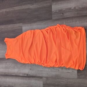 Orange Tank Top Dress with Ruching